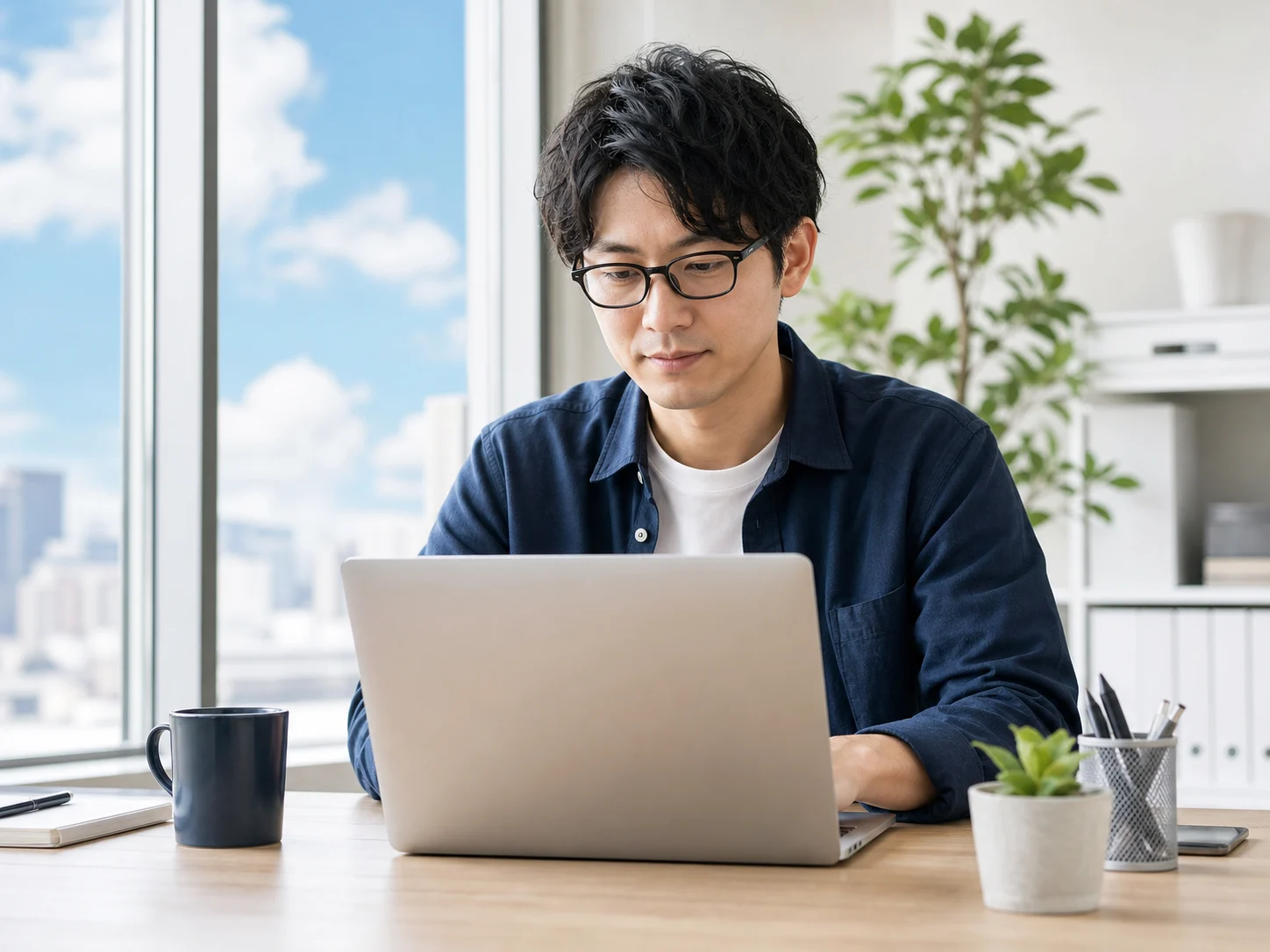 明るい作業スペースでAI開発ツールを使うITエンジニア